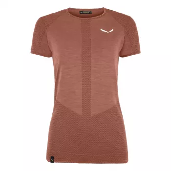 T-shirt de camada base Salewa Zebru Medium Warm de lã merino para mulher - Etruscan Red, tamanho S