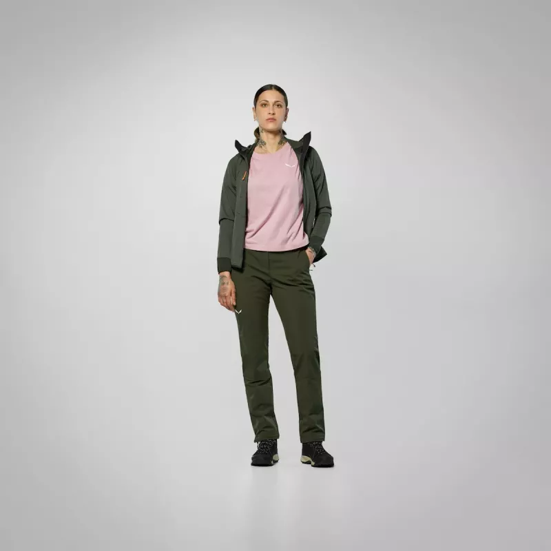 Calças softshell de mulher Salewa Puez Dolomia 2 - Dark Olive, tamanho S
