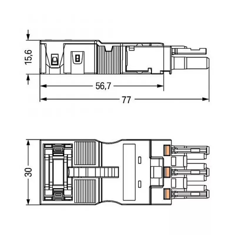 WAGO conector fêmea 770-203/035-000 com caixa de alívio de tração, preto