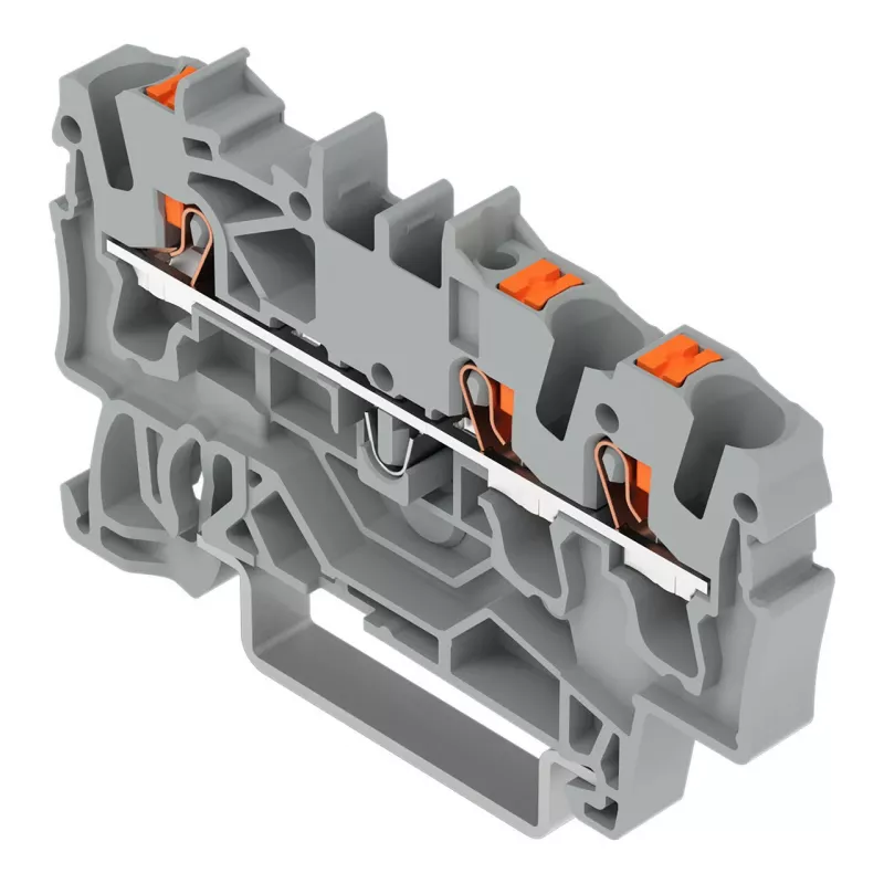 WAGO 2202-1301 - Borne de passagem de 3 condutores com botão de pressão, 2,5 mm², cinzento