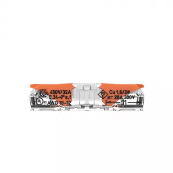 WAGO 221-2401 Conector de emenda inline, 2 condutores, 0,2-4 mm², 600 unid., transparente/laranja