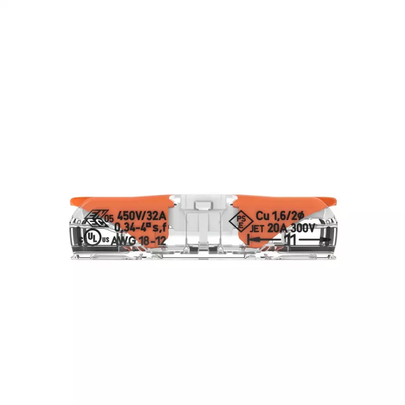 WAGO 221-2401 Conector de emenda inline, 2 condutores, 0,2-4 mm², 600 unid., transparente/laranja