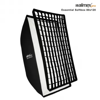 Softbox retangular Walimex Pro Softbox Essential 80x120 cm com encaixe Bowens, interior prateado, difusores, saco de transporte