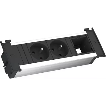 Bachmann Kapsa S - 2 m - interior - Type E - preto - prateado - 2 tomadas AC - 204 mm