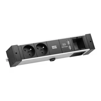 Bachmann Desk Rail - 2 m - interior - tipo E - alumínio - plástico - preto - prateado - 2 tomadas AC