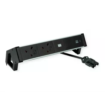 Bachmann Desk 2 Alu Régua de tomadas de secretária - 2 tomadas UK Type G - cabo de 2m - preto