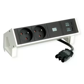 Bachmann DESK2 2x UTE 1x USB A/C 22W 0,2m RAL9010 - Régua de tomadas de secretária