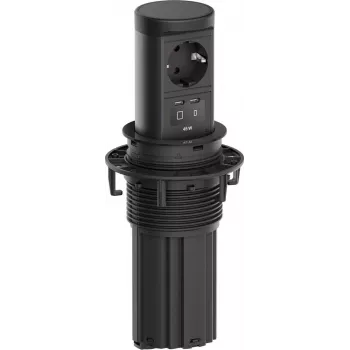Bachmann ELEVATOR 2 Unidade de alimentação de mesa retrátil com 1x tomada Schuko e 1x USB-C 45W, cabo 2,0 m, RAL 9005 preto profundo