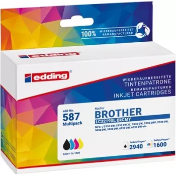 Edding Cartuchos de tinta compatíveis pack combinado preto, ciano, magenta, amarelo - substitui Brother série LC-3219XL (pack de 4)