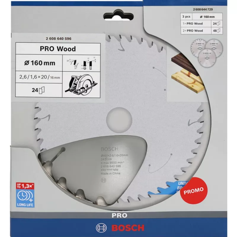 BOSCH POWERTOOLS PRO Lâmina de serra circular para madeira 160 mm (pack vantagem de 3)
