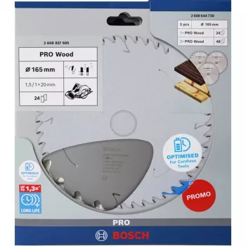 BOSCH POWERTOOLS PRO Wood Lâmina de serra circular a bateria 165 mm (pack vantagem de 3)