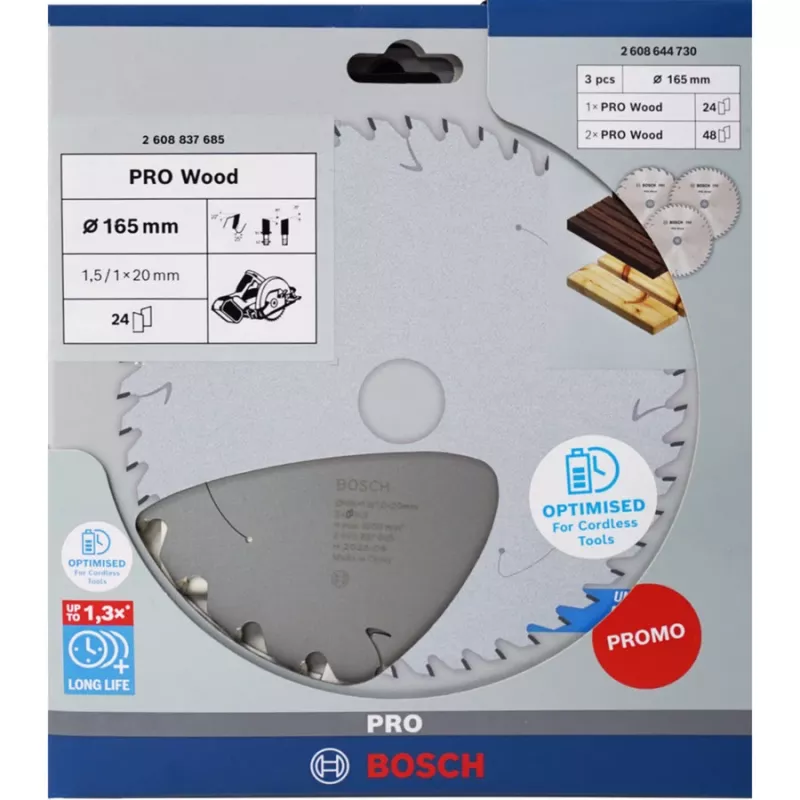 BOSCH POWERTOOLS PRO Wood Lâmina de serra circular a bateria 165 mm (pack vantagem de 3)