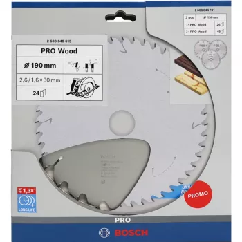 BOSCH Power Tools PRO Lâmina de serra circular para madeira 190 mm (pack vantagem de 3)