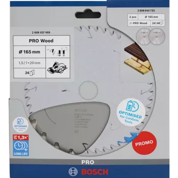 BOSCH POWERTOOLS PRO Wood Lâmina de serra circular a bateria 165 mm (pack promocional de 2)