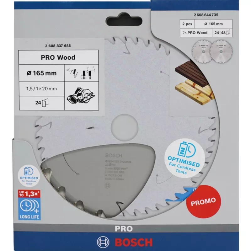 BOSCH POWERTOOLS PRO Wood Lâmina de serra circular a bateria 165 mm (pack promocional de 2)