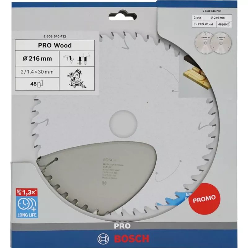 BOSCH POWERTOOLS PRO Wood Lâmina de serra circular 216 mm (pack promocional de 2)