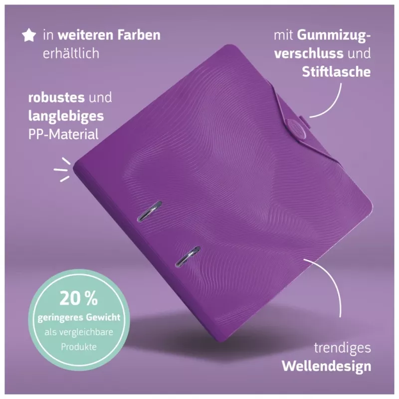 BRUNNEN WAVE dossier de alavanca com tampa roxo plástico 7,0 cm DIN A4