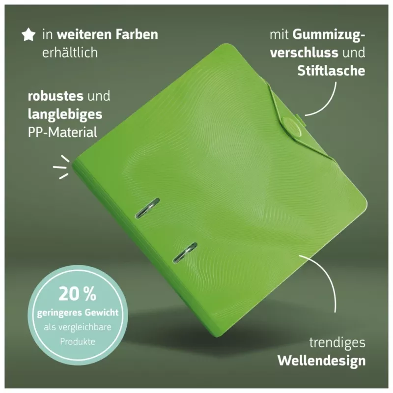 BRUNNEN WAVE dossier de alavanca com tampa verde-kiwi plástico 7 cm DIN A4