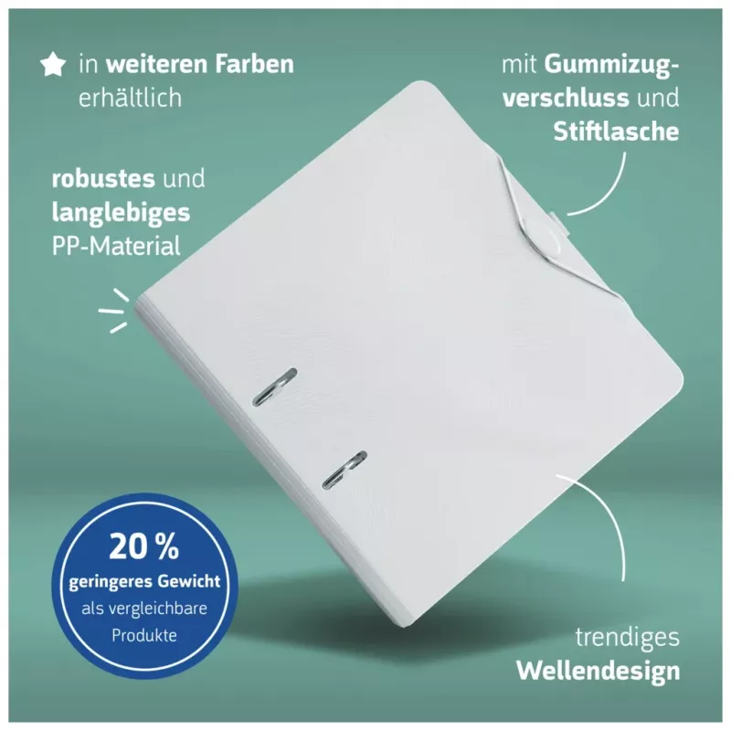 BRUNNEN WAVE dossier de alavanca branco plástico 7,0 cm DIN A4