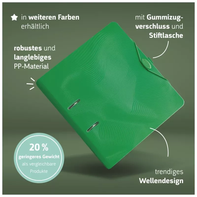 BRUNNEN WAVE dossier de alavanca com tampa verde plástico 7,0 cm DIN A4