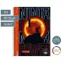 BRUNNEN College Block Ninja Power pautado 27 linhas DIN A4 margem interior, 80 folhas, encadernado em espiral, 4 furos, picotado, 70 g/m², branco