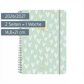 Agenda escolar BRUNNEN Student Planner Heart 2026/2027 menta, branco, dourado, 1 unid. (1072156097)
