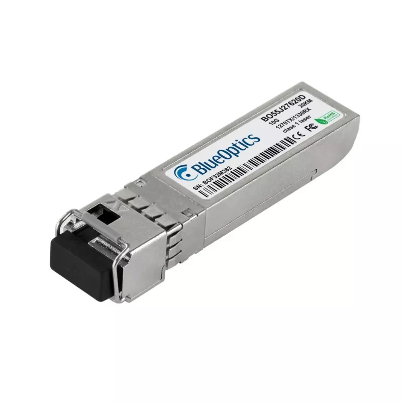 Transceptor SFP+ BlueOptics 10GBase-BX-U, 1270nm TX / 1330nm RX, LC simplex, SMF, 20km, compatível com Synology SFP-10G-BX-U