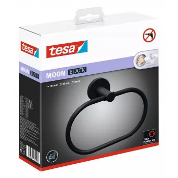 Argola para toalhas Tesa MOON BLACK montagem adesiva metal com pintura em pó preto mate