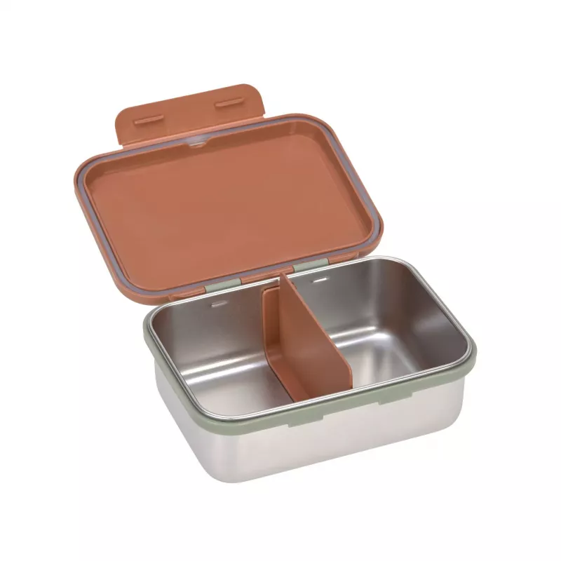 Lancheira infantil de aço inoxidável Lassig Happy Prints Caramelo, 1 l, com divisória, tampa em PP com anel de silicone