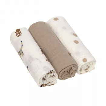 Mantas de gaze para bebé Lassig Little Mateys Royal Blue, pack de 3, 85x85cm