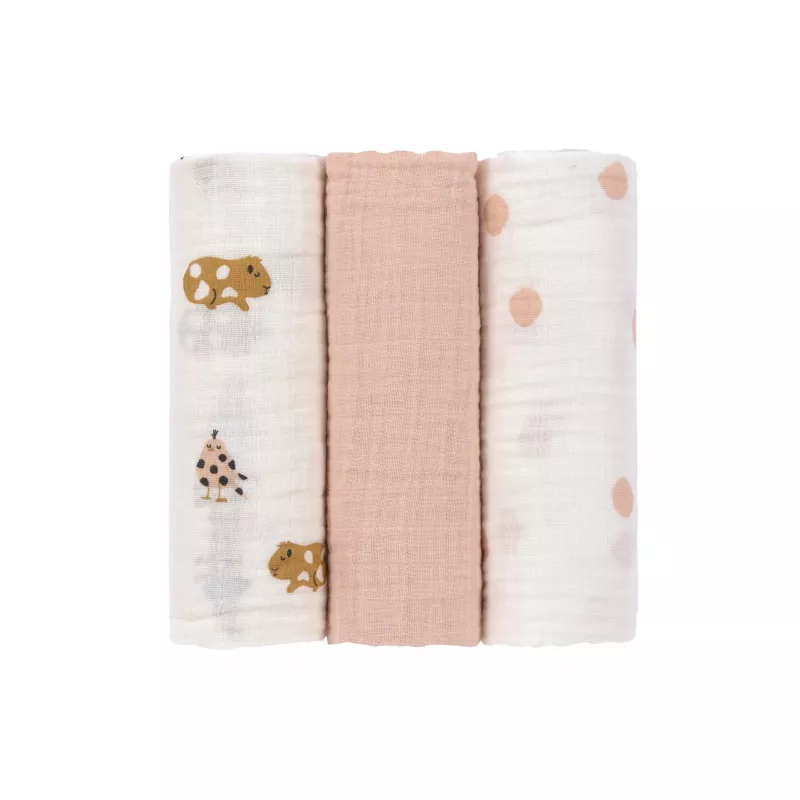Conjunto de 3 mantas de gaze Lassig 85x85cm Little Mateys Spicy Orange