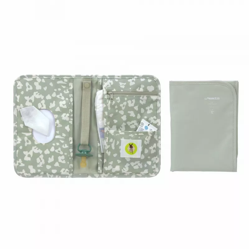 Bolsa de fraldas Lassig Green Label, Leo, 18 x 2,5 x 25,5 cm, com muda de fraldas impermeável, poliéster reciclado, Light Khaki