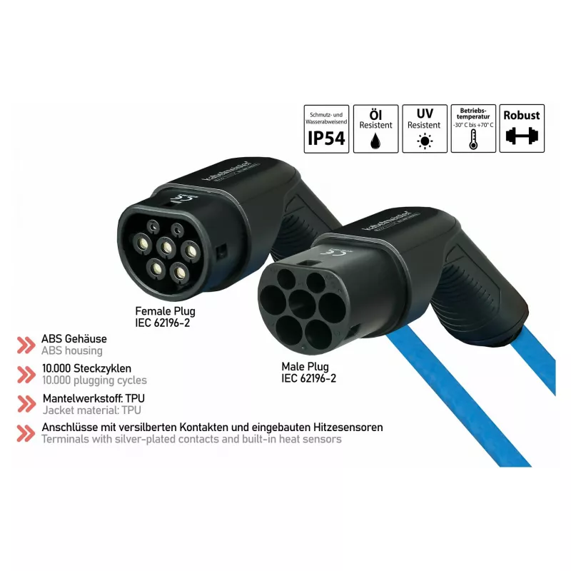 Cabo de carregamento EV KABELMEISTER Modo 3 Type 2 11 kW 16 A trifásico em espiral 5 m preto