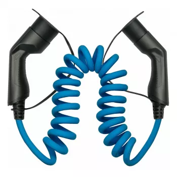 Cabo de extensão EV KABELMEISTER Mode 3, ficha Type 2 para conector fêmea, trifásico, 32A, 22kW, cabo espiral, 5m, preto