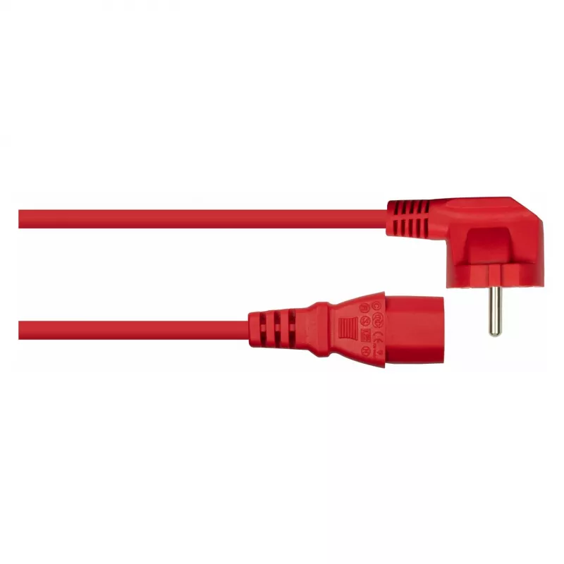 Cabo de alimentação Kabelmeister ficha Schuko tipo E+F (angular 90°) para IEC C13, vermelho, 0,75 m