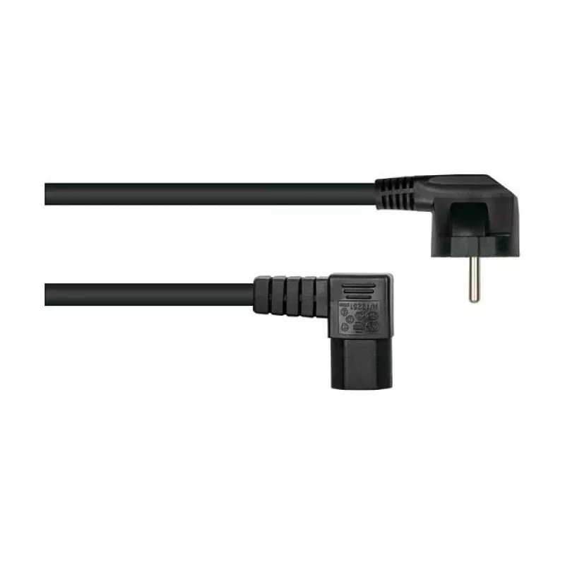 Cabo de alimentação Kabelmeister ficha Schuko tipo E+F 90° angular para IEC C15 em ângulo reto, 2 m, preto