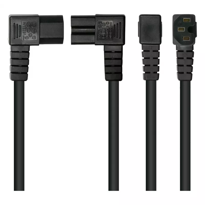 Cabo de alimentação Kabelmeister ficha Schuko tipo E+F (angular 90°) para conector fêmea IEC C15 (reto), 1,8 m, preto