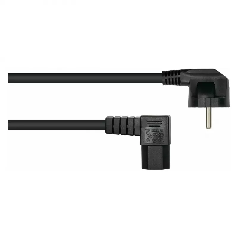 Cabo de alimentação Kabelmeister ficha Schuko tipo E+F (angular 90°) para conector fêmea IEC C15 (reto), 1,8 m, preto