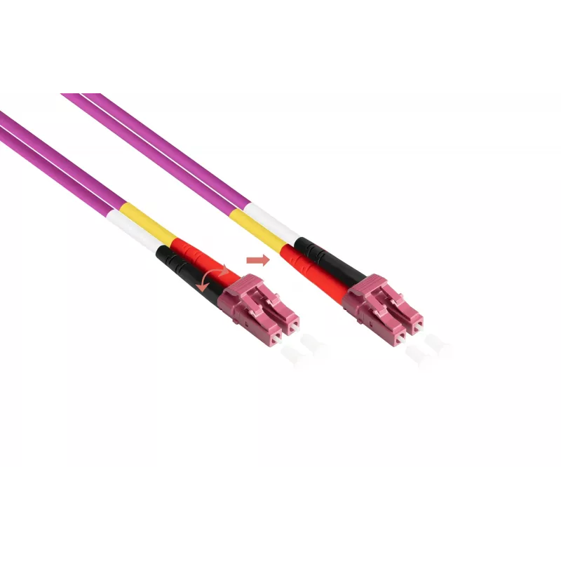 Cabo de rede de fibra ótica Kabelmeister patch LWL Duplex OM4 Multimodo 50/125 LC/LC LSZH polaridade reversível