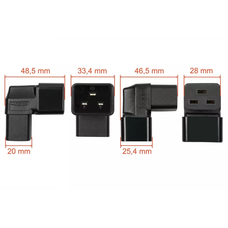 Adaptador de rede Kabelmeister ficha C20 para conector fêmea C19 angular para cima/baixo - 16A 250V 4000W preto