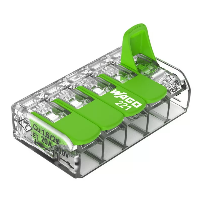 Conector compacto WAGO 221-425 5 condutores com alavancas, transparente/laranja