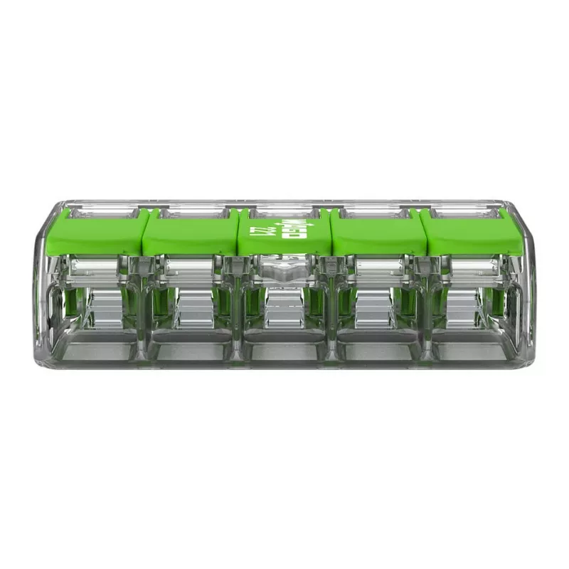 Conector compacto WAGO 221-425 5 condutores com alavancas, transparente/laranja