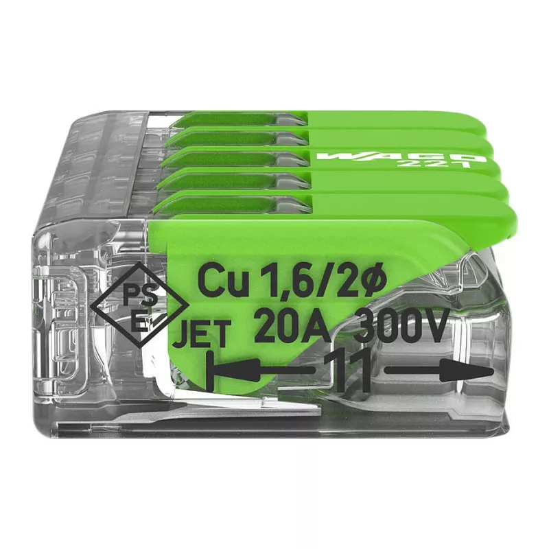 Conector compacto WAGO 221-425 5 condutores com alavancas, transparente/laranja
