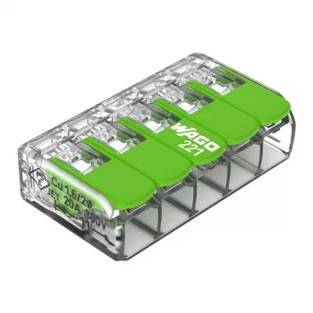 Conector compacto WAGO 221-425 5 condutores com alavancas, transparente/laranja