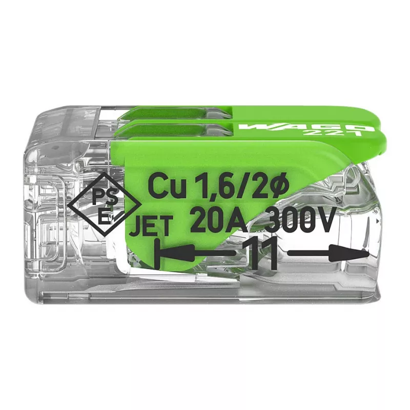 Conector de derivação compacto WAGO 221-422 2 condutores, 0,14-4 mm², transparente/laranja