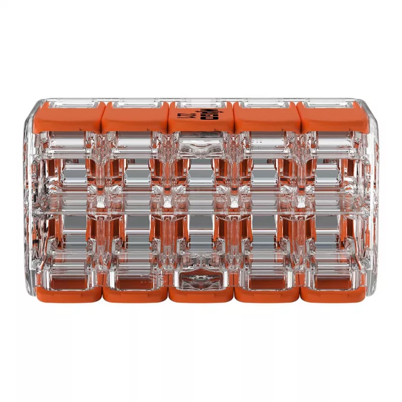 Conector de derivação compacto WAGO 221-420 com alavancas, 10 condutores, 0,2-4 mm², caixa transparente, alavanca laranja, pack de 10