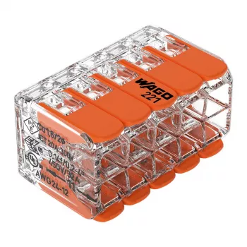 Conector de derivação compacto WAGO 221-420 com alavancas, 10 condutores, 0,2-4 mm², caixa transparente, alavanca laranja, pack de 10