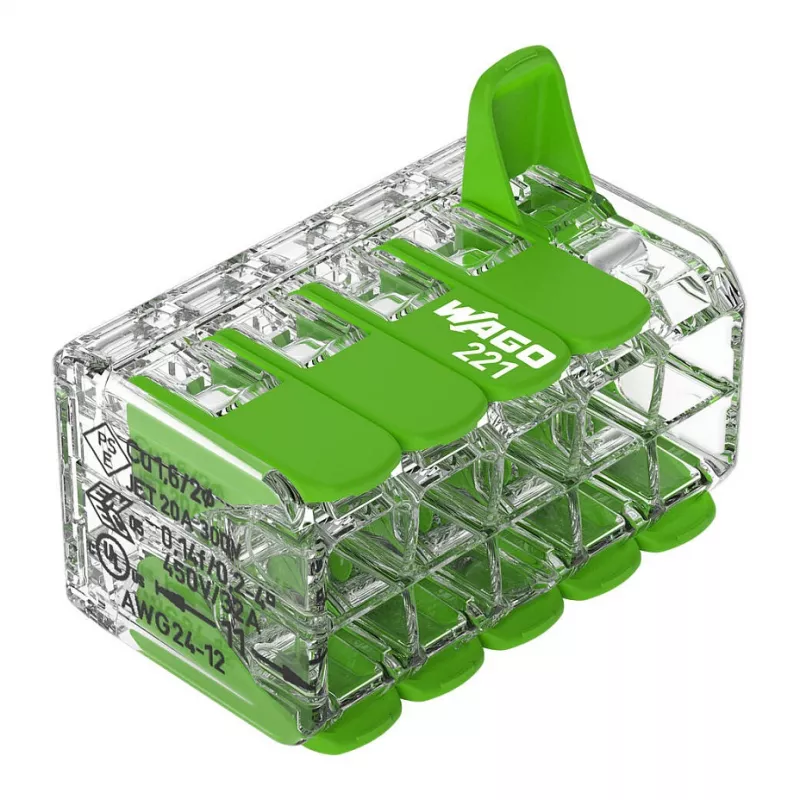 Conector WAGO 221-430 COMPACT 2 condutores, 0,2-4 mm², 15 unidades, Green Range