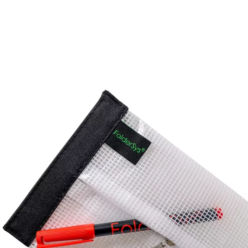 FolderSys SnapBag DIN A6 pasta de documentos transparente sem PVC com costura preta