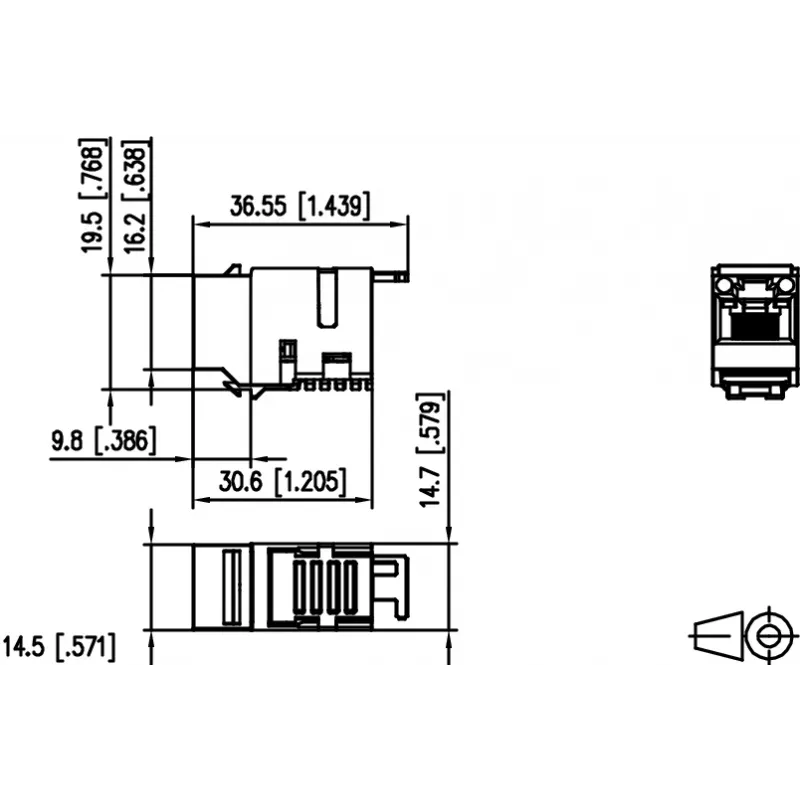 METZ CONNECT 130A10-29-I-B1 Plano preto conector fêmea RJ45 Cat6A blindado módulo Keystone